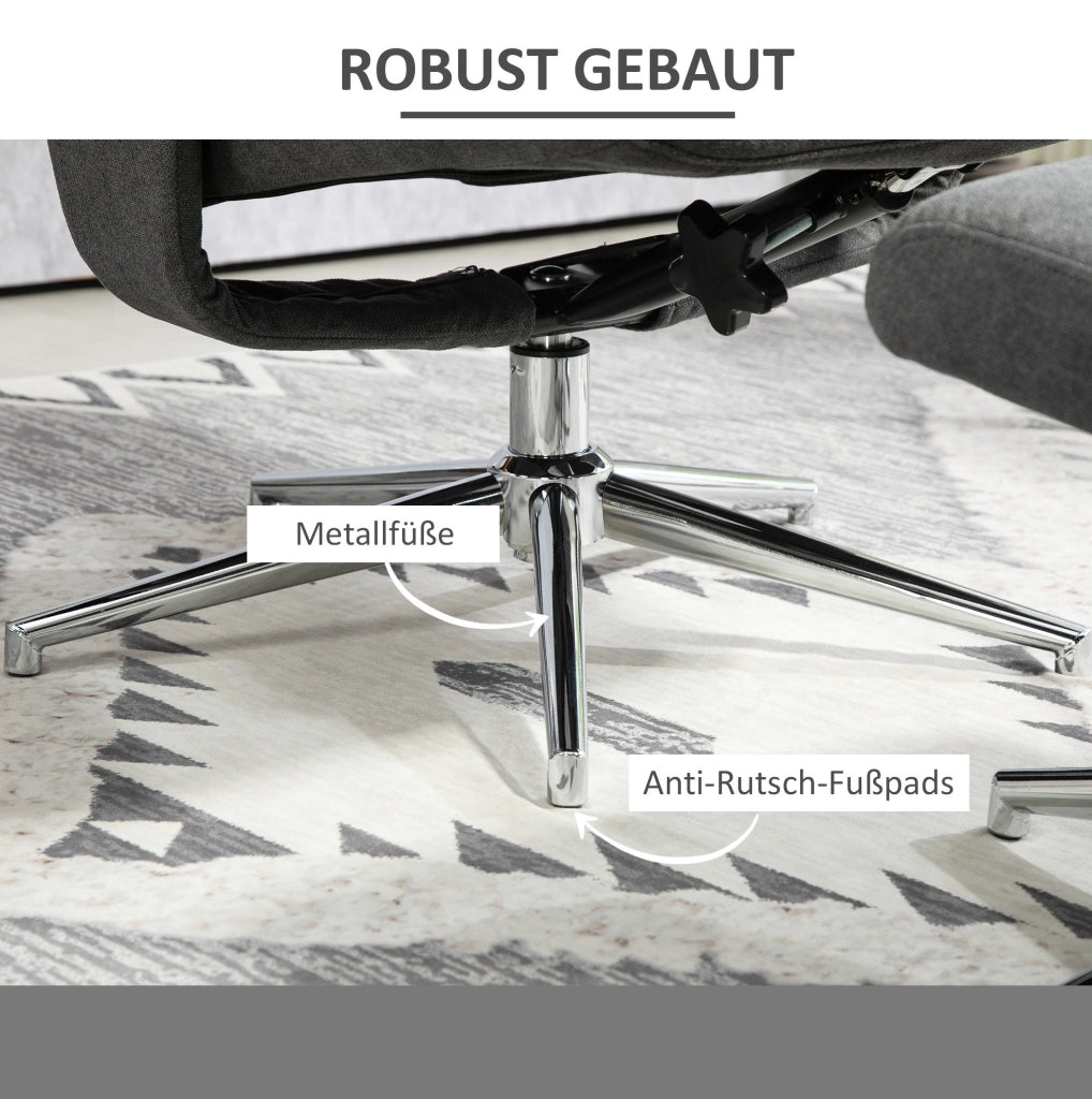 Poltrona Relax con Poggiapiedi in Velluto, Sedia Recliner con Schienale Regolabile fino a 130°, Grigio Scuro, Portata 150 kg