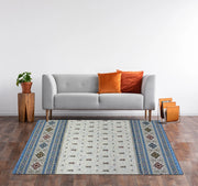 Tappeto Arredo Moderno Morbido in Ciniglia Ingresso Antiscivolo Prodotto Italiano  Soggiorno Camera Salotto Disegni Piazzati Cotone Varie Misure Grande Loom/Azzurro - 65x300 cm