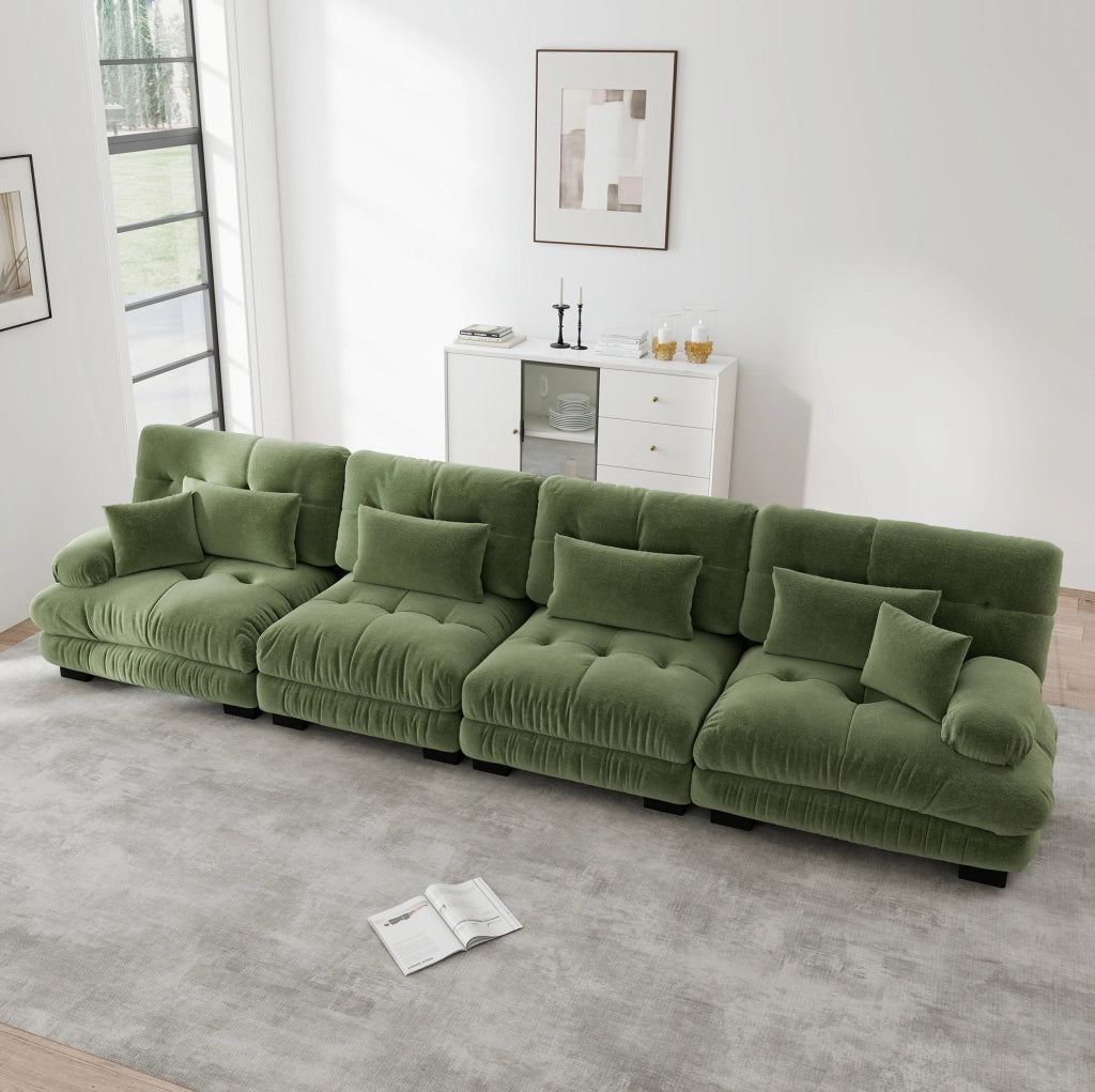 Divano modulare in ciniglia con seduta profonda; verde