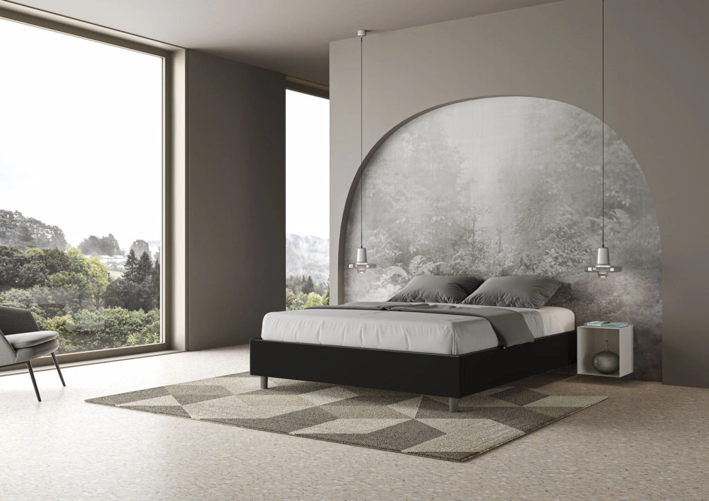 BS COM Letto matrimoniale senza rete imbottito 160x190 similpelle nero