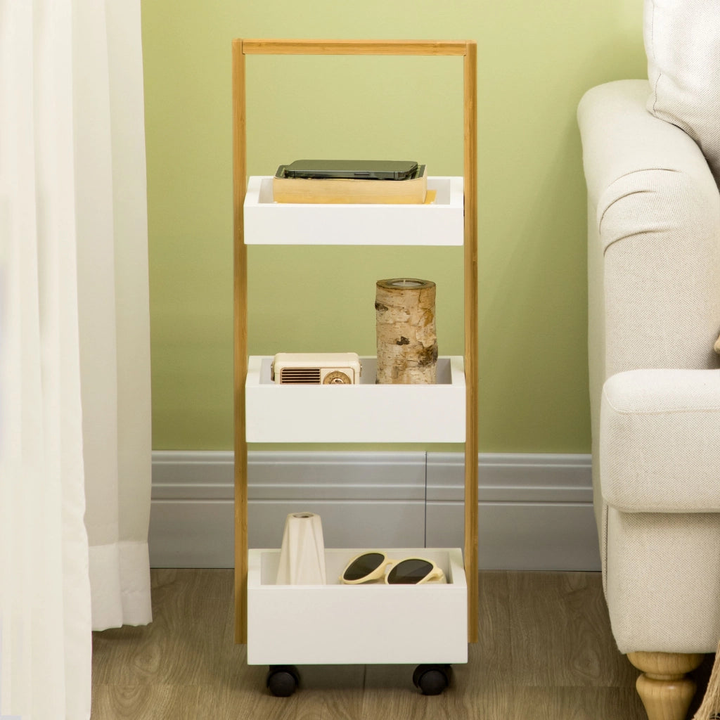 Carrello bagno con ruote 3 ripiani ¨C Xylo ¨C legno bamb¨´ 28x18x75 cm bianco