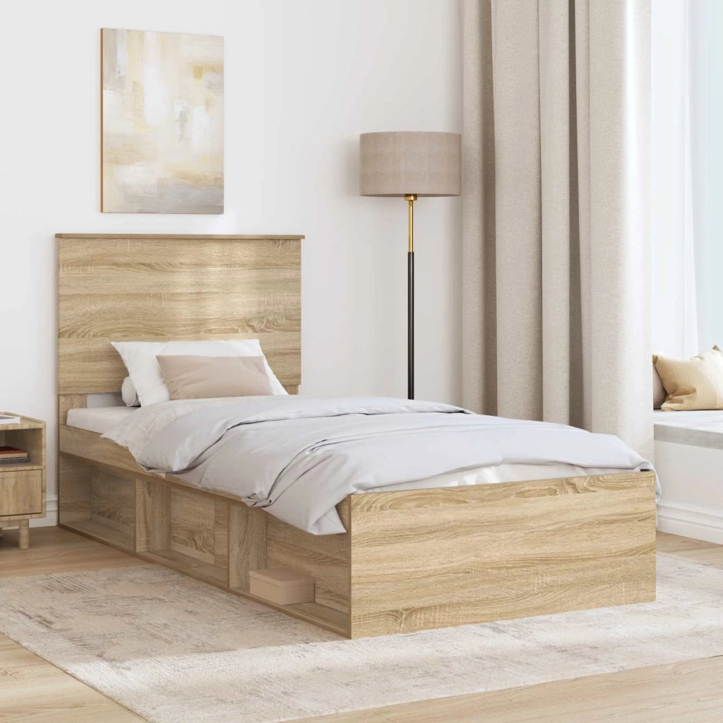 Letto singolo | Letto per adulti | Struttura del letto Rovere Sonoma 75 x 190 cm Pino massello