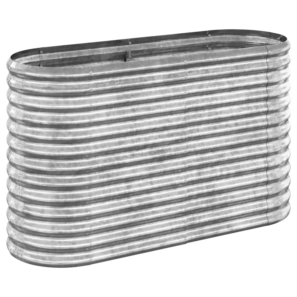 Aiuola ovale rialzata 114 x 40 x 68 cm resistente agli agenti atmosferici realizzata in acciaio zincato argento 02_0046565