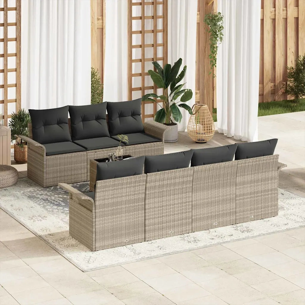 Set Divano da Giardino 8 pcs Grigio chiaro polyrattan