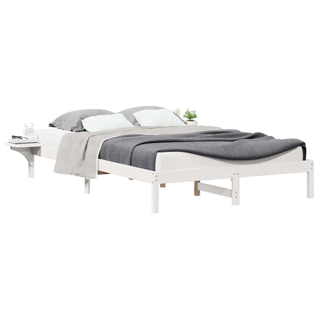 Letto con Tavolini Laterali Bianco 160 x 210 cm Pino massello
