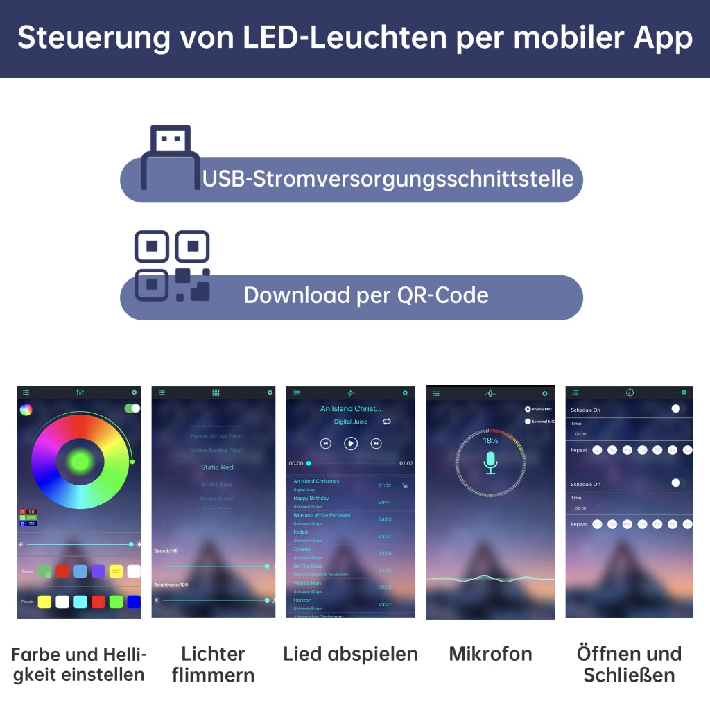 Mobile TV con 4 ante; 2 vani aperti con ripiani in vetro e LED regolabili tramite app; bianco 200 × 30 × 28 cm