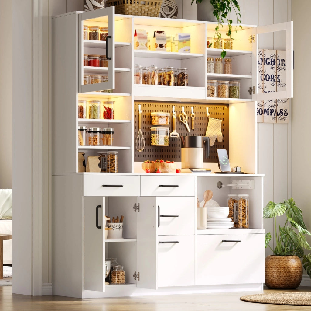 Mobile da cucina con 5 cassetti; LED RGB e prese integrate; MDF bianco