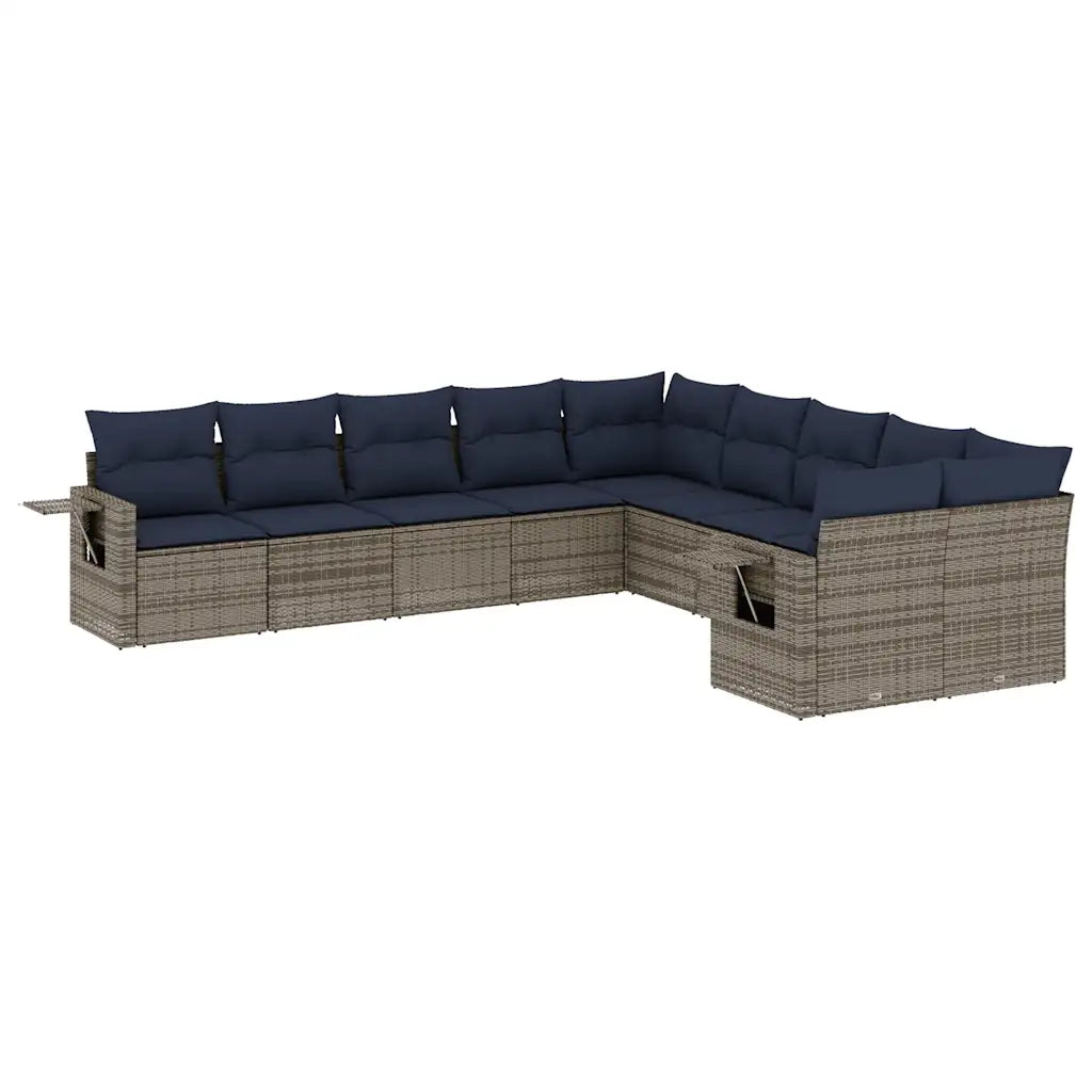 Set Divani da Giardino 10 pz con Cuscini Grigio in Polyrattan 3220710