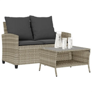 Divano 2 Posti con Cuscini e Tavolo-Sofa 2 Posti con Cuscini e Tavolo Grigio Chiaro Polyrattan