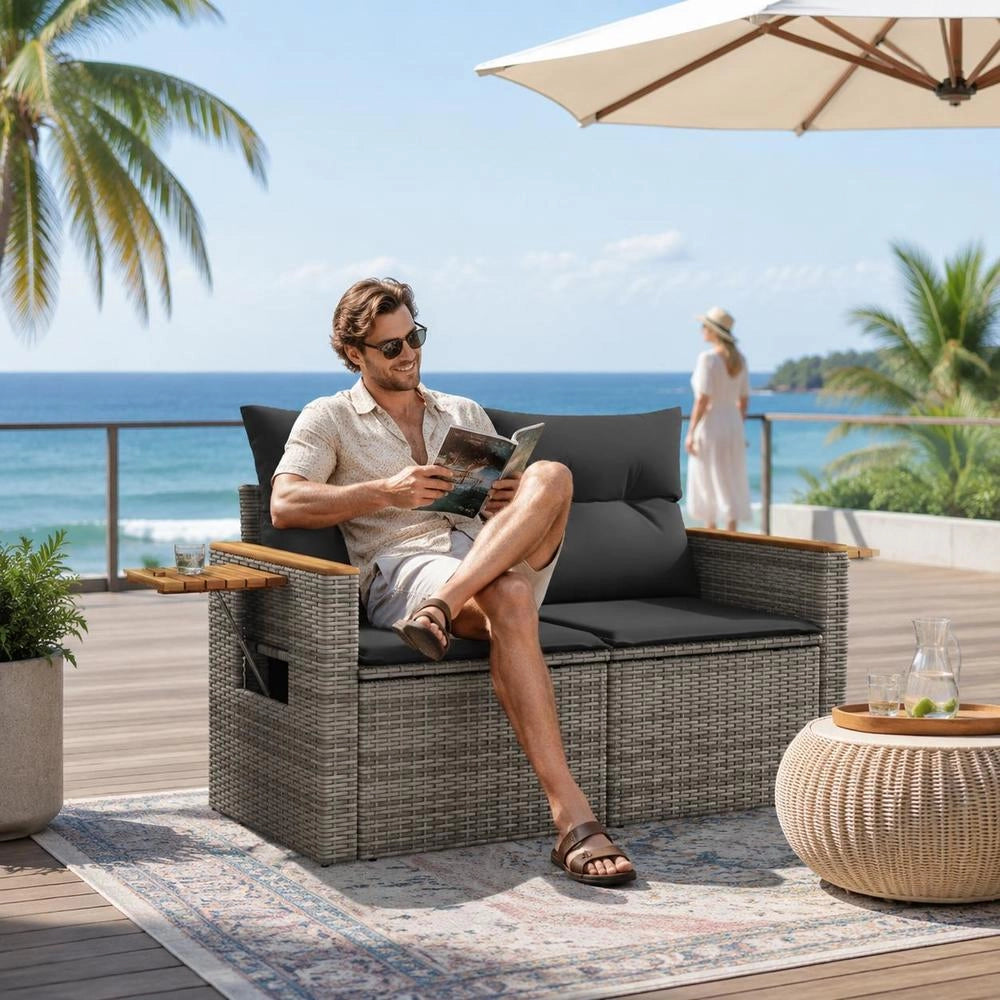 2-seater Garden Sofa With Cushions, Grey Poly Rattan