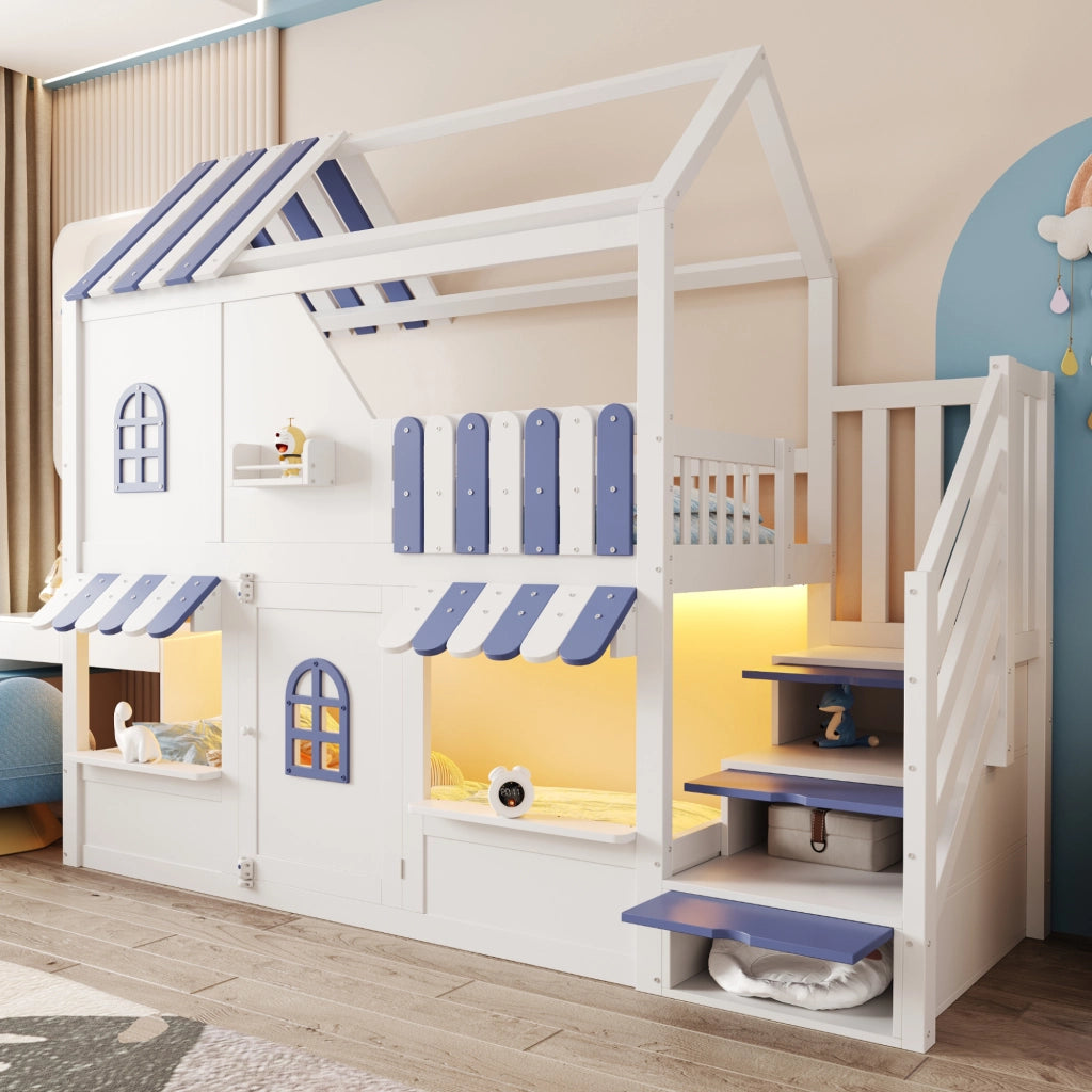 letto a castello legno bianco blu 90 x 200 cm