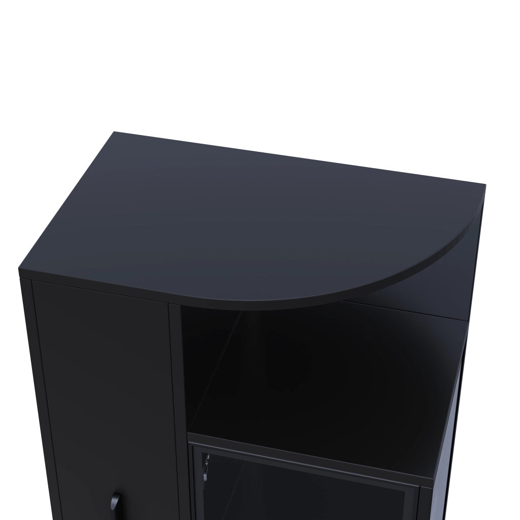 Vetrina 64x42x112 cm con mobile laterale estraibile e LED in vetro e truciolare nero