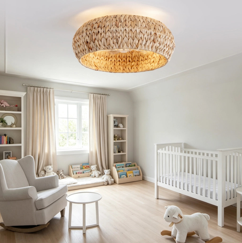 Plafoniera ventilatore da soffitto 19 pollici in rattan con controllo Bluetooth e telecomando; rame