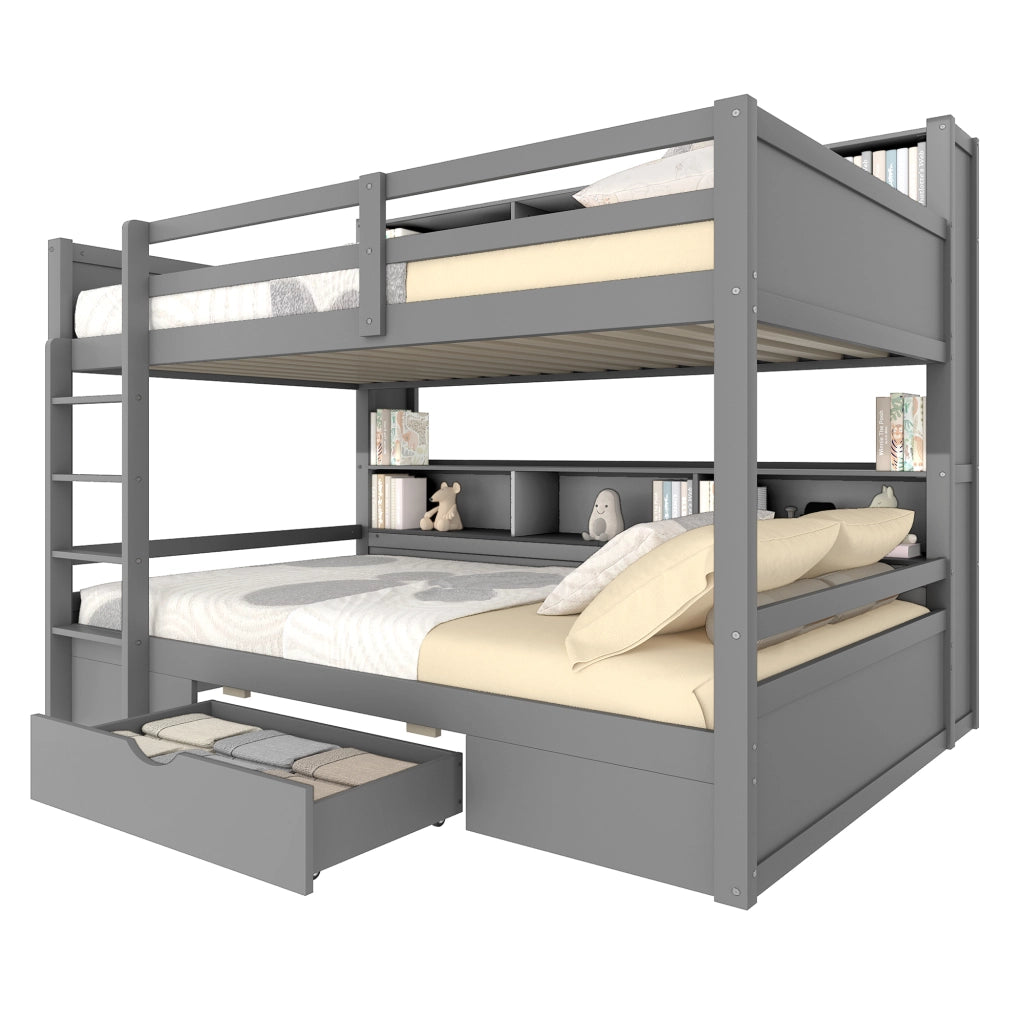 Letto a castello 90x200 cm (90x200 cm) per bambini con cassetti, vani contenitore, senza materasso - Grigio