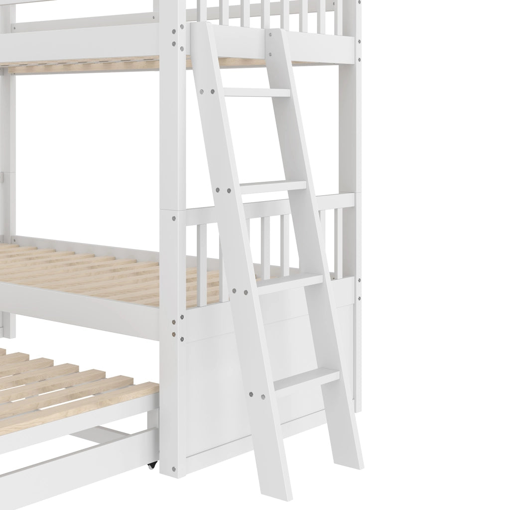 Letto a castello 90 × 200 cm con letto estraibile e 3 cassetti in legno bianco con scala antiscivolo
