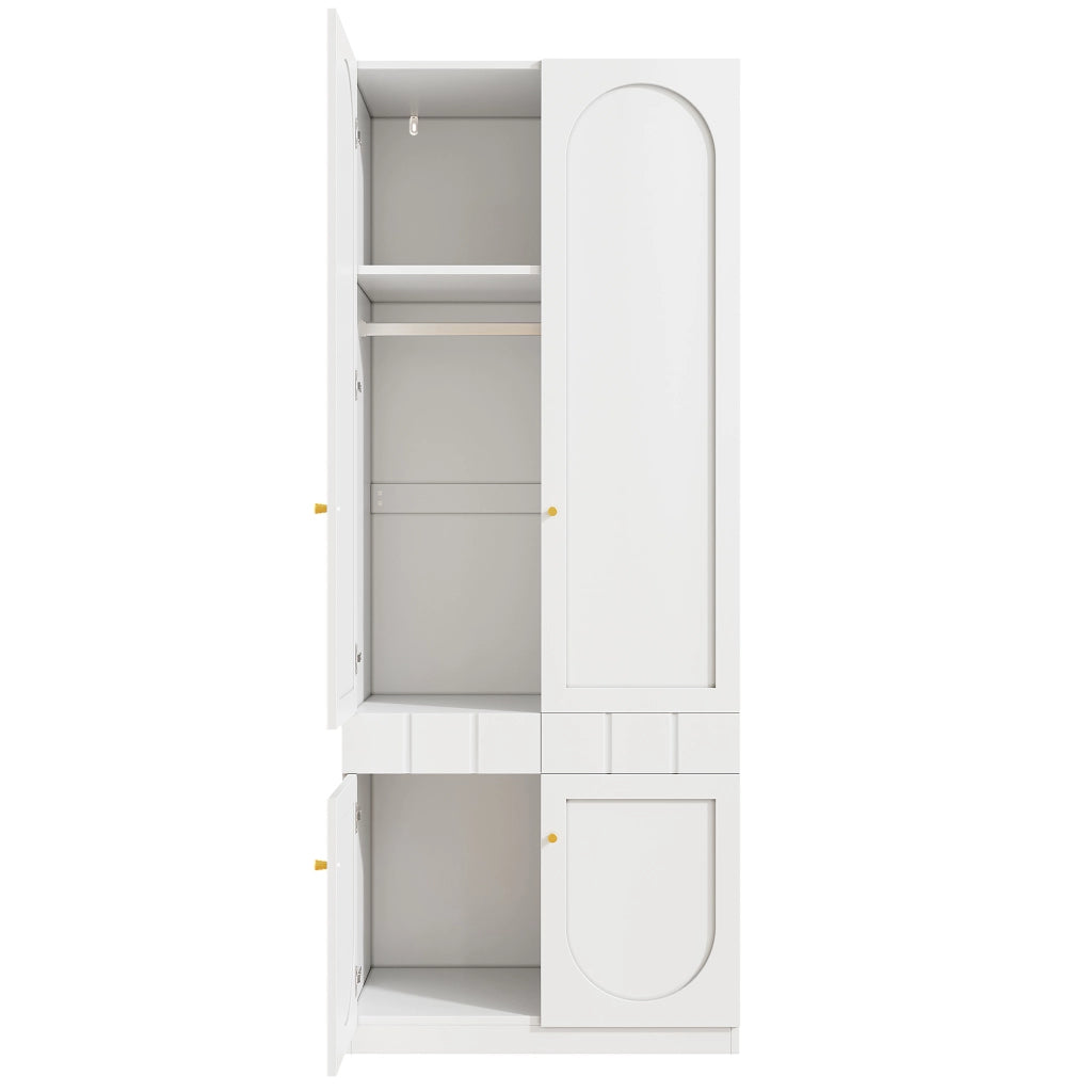 Armadio guardaroba a 2 ante con cassetti a pressione e ripiani fissi, per camera da letto, in MDF bianco, 80 × 50 × 200 cm