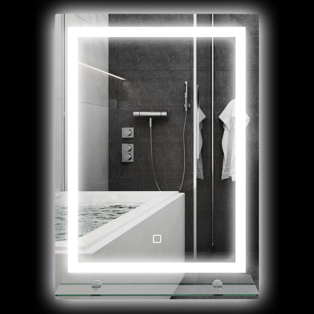 Specchio Bagno a LED con Mensola Vetro ¨C Zephmum ¨C Argento 50x12x70 cm
