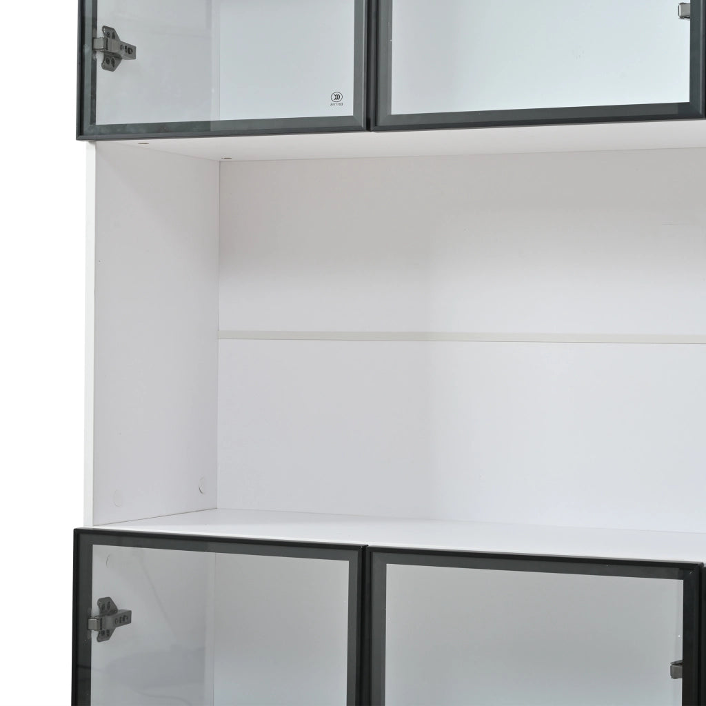 Vetrina bianca in MDF con 6 ante in vetro, LED regolabile via app, 120x34x200 cm, armadio alto con sicurezza anti-ribaltamento