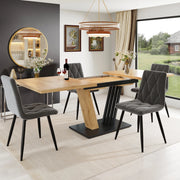 Tavolo da pranzo allungabile con 4 sedie in velluto, piano in MDF e gambe in metallo, per sala da pranzo, grigio