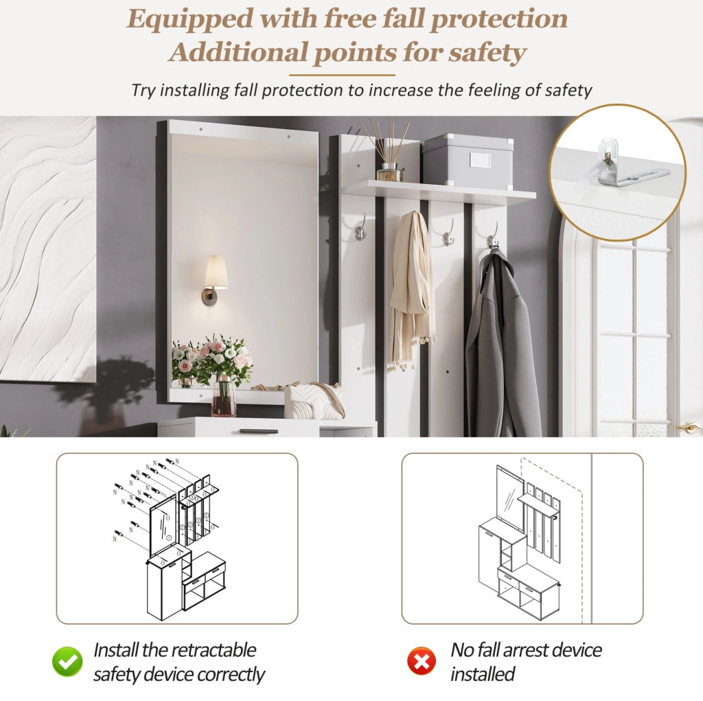 Mobile guardaroba da ingresso con scarpiera; specchio e 2 cassetti; MDF bianco; 120 ¡Á 35 ¡Á 175.5 cm