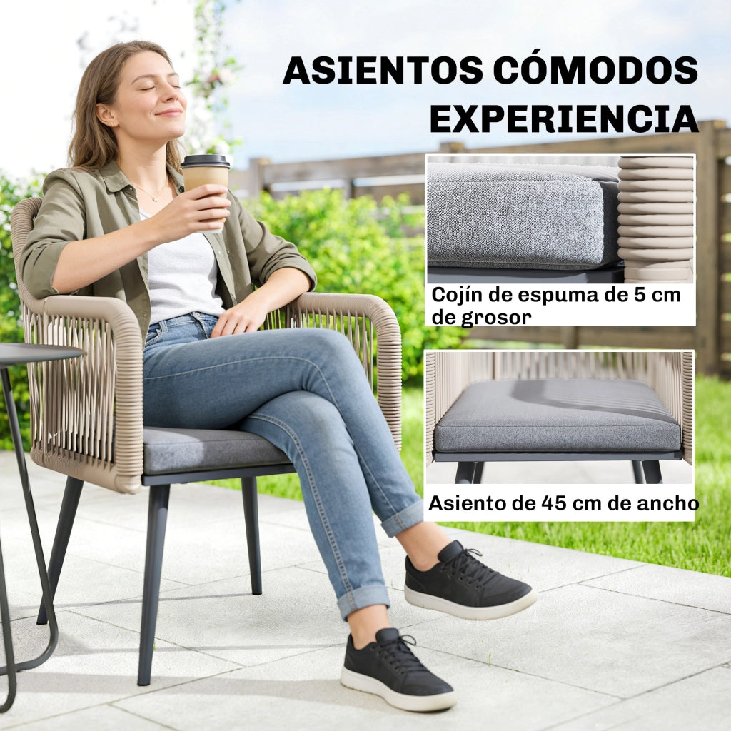 Sedia da giardino ¨C zephmum ¨C set di 2, in polyrattan e metallo, con cuscini e braccioli, 54x65x80 cm, grigio