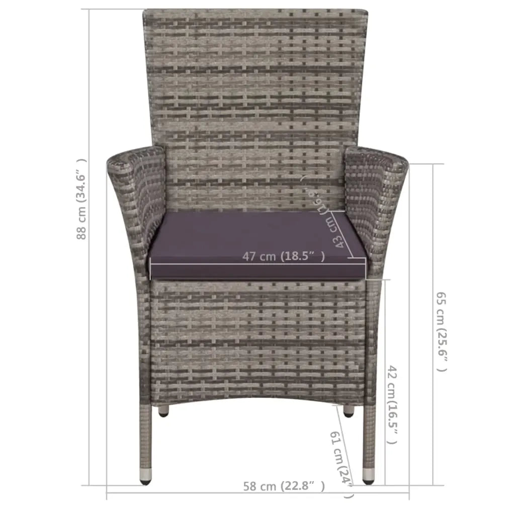 Sedia da Esterno con Sgabello e Cuscini in Polyrattan Grigio 44092
