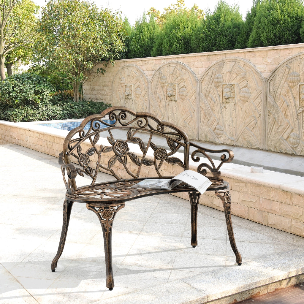 Panca da Giardino Monfalcone Panchina Decorativa con Motivi Floreali - Bronzo casa.pro