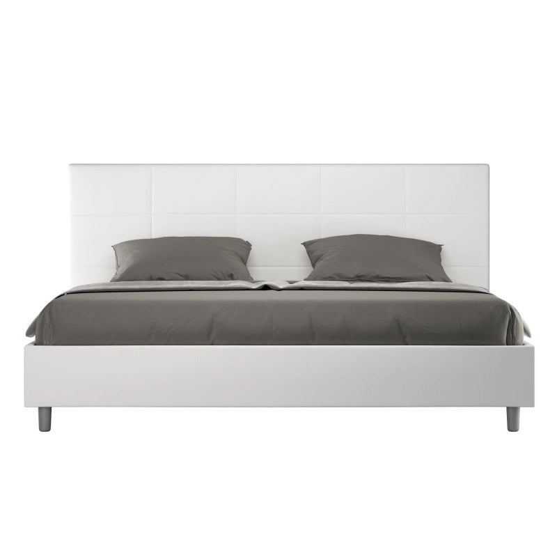 Letto imbottito Matrimoniale 190x190 cm Mika - Bianco,Similpelle,Contenitore