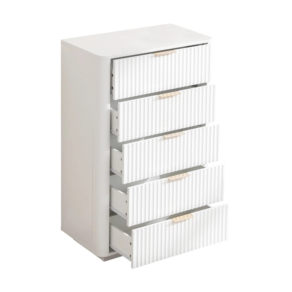 Cassettiera 5 Cassetti ¨C MINIMAL ¨C Bianco, MDF, Maniglie in Metallo