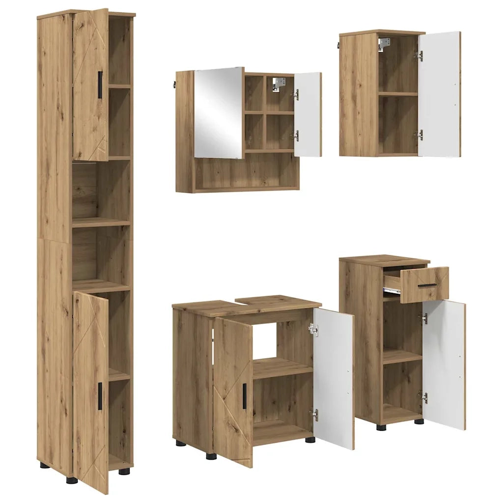 Set di mobili per il bagno con porta 5 pcs Rovere artigianale 3393002