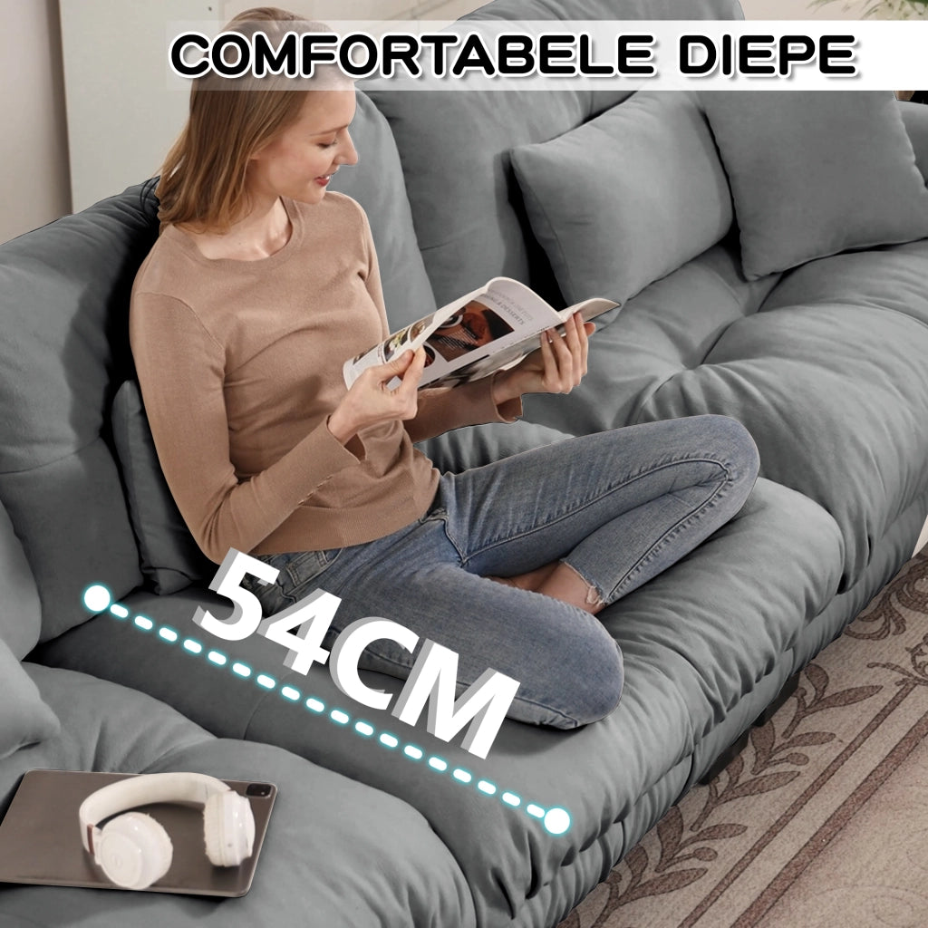 Divano modulare in ciniglia grigia con seduta profonda e cuscini decorativi 313 × 77 × 81 cm