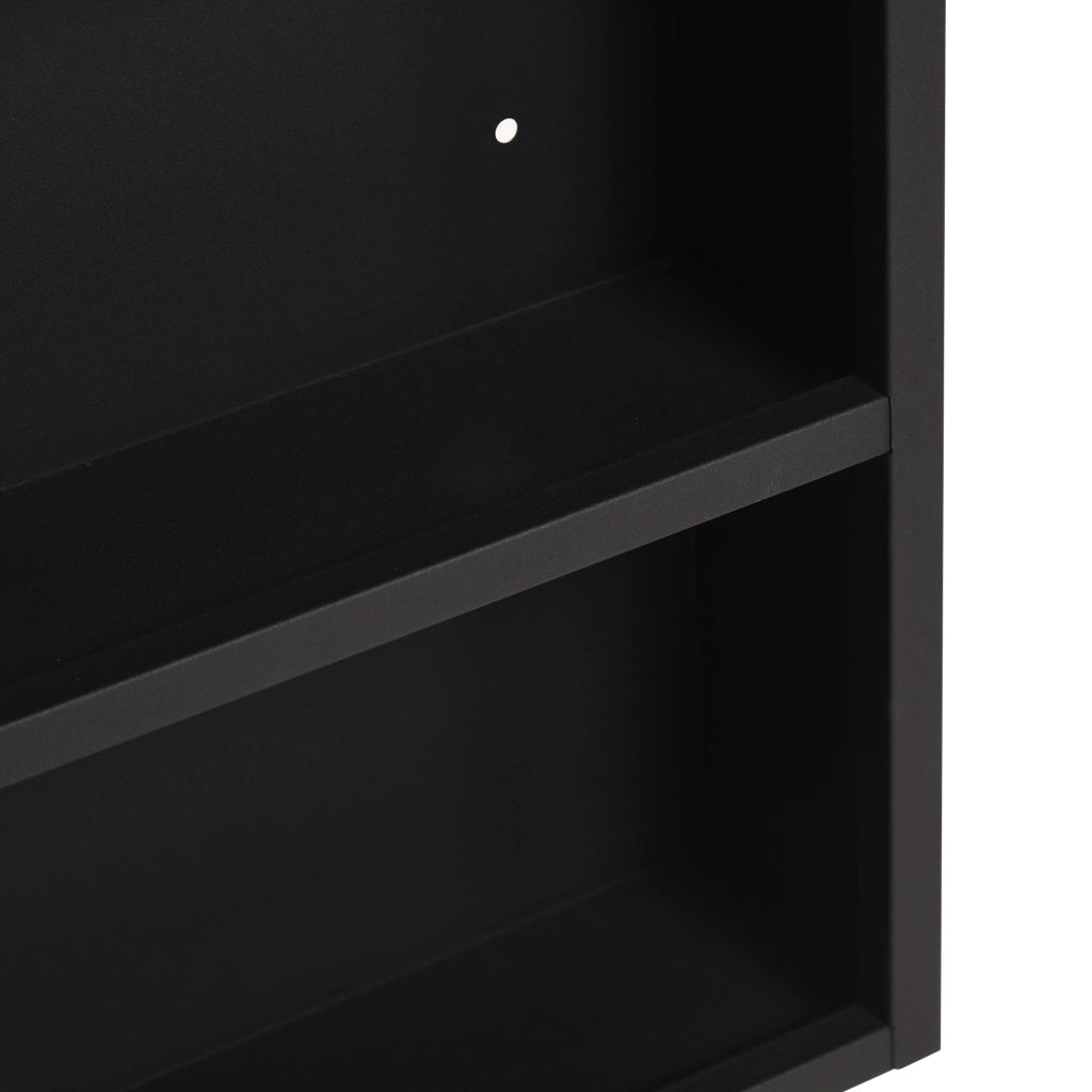 Mobiletto a parete in acciaio inox con specchio, dotato di 2 ripiani interni e ripiano a giorno in vetro, per bagno, dimensioni 46x13,5x58 cm.