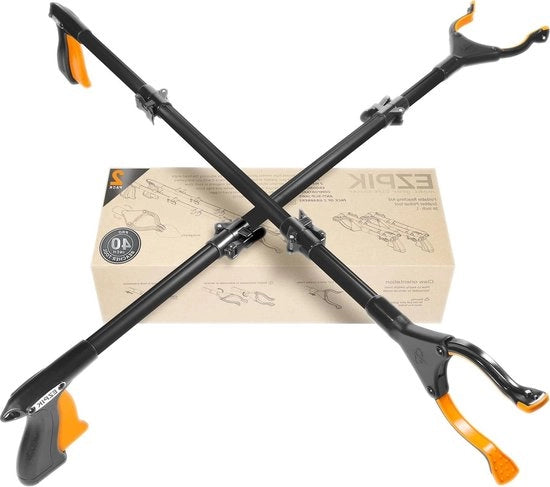Grijparm 40 pollici extra lungo raggio gancio attrezzi per anziani - pick-up stick magnetico pieghevole - gancio stick per disabili con testa rotante - nero 2 pezzi