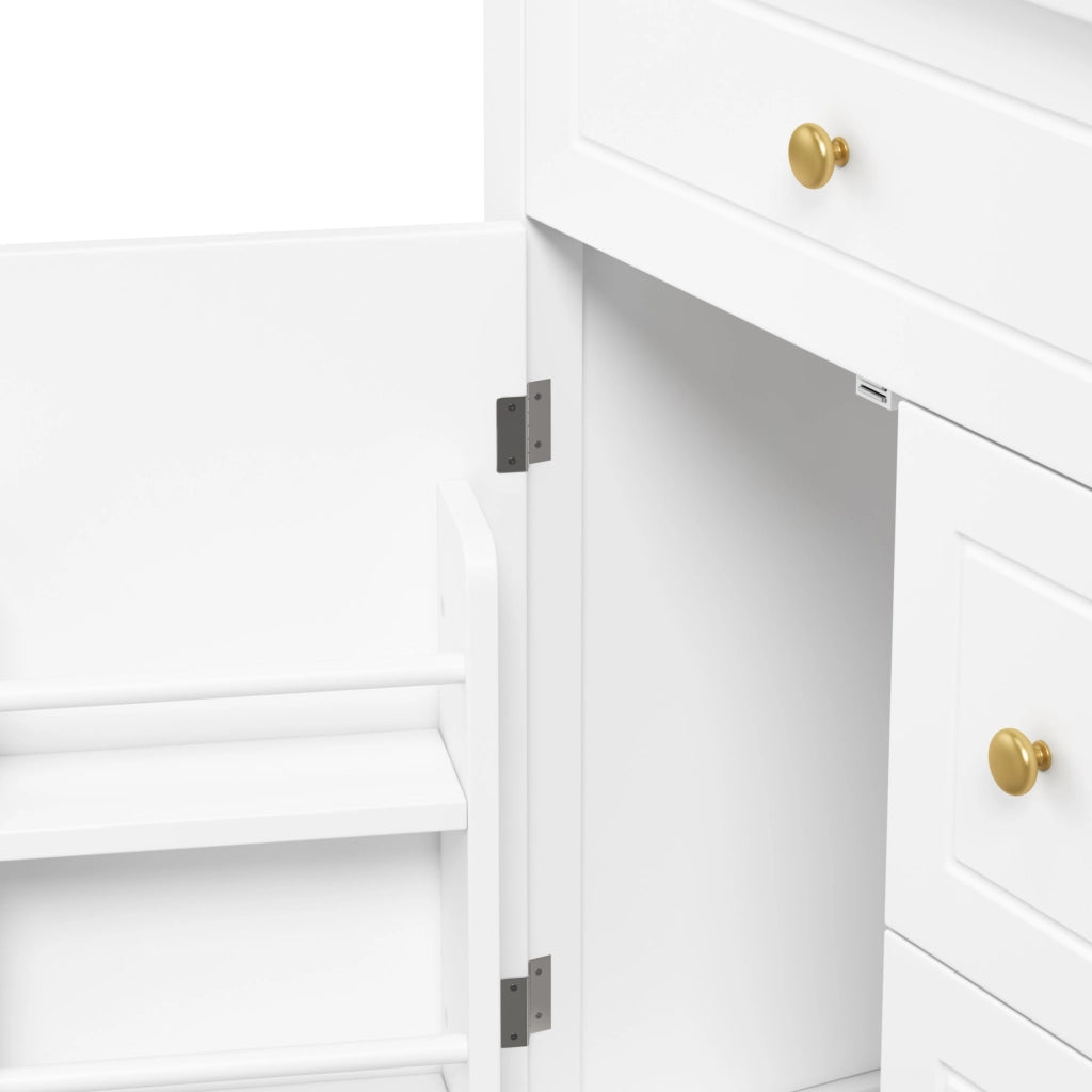 Mobile bagno 61 cm bianco lucido con lavabo in ceramica, maniglie dorate, cassetti e ripiani integrati