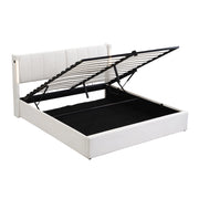 Letto imbottito LED 160x200 cm con contenitore, schienale regolabile, USB ricaricabile e rivestimento in PU bianco
