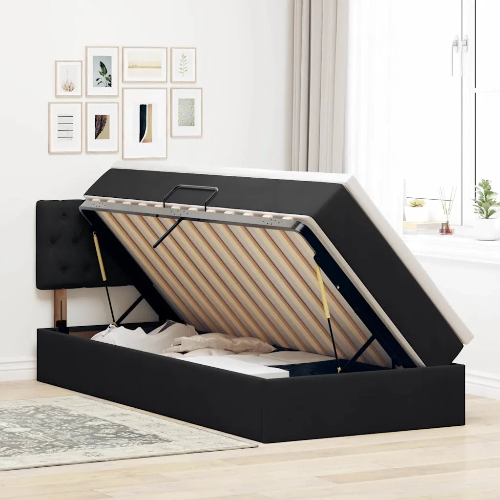 Letto con contenitore e LED con led Nero 90 x 200 cm Velluto