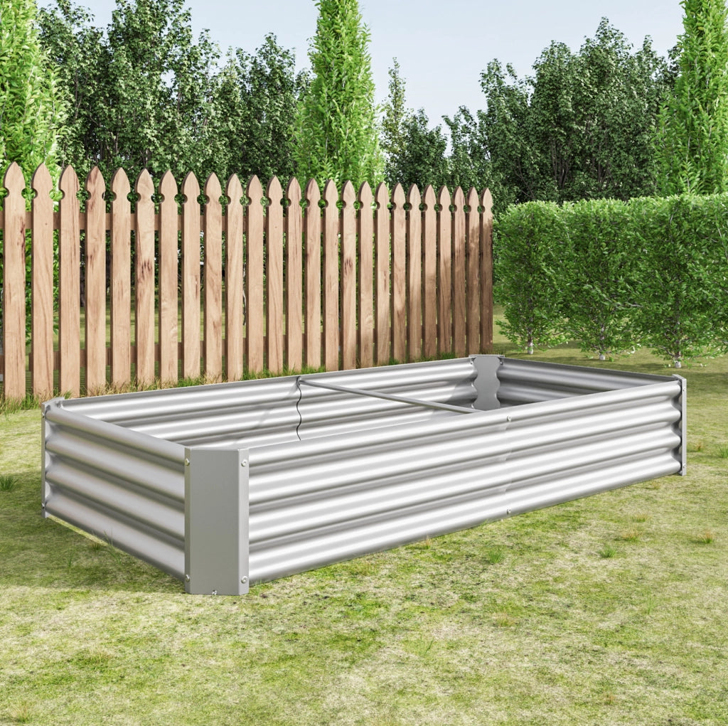 Letto rialzato da giardino in acciaio zincato 180x91x30 cm, senza fondo, ideale per ortaggi, erbe aromatiche e fiori