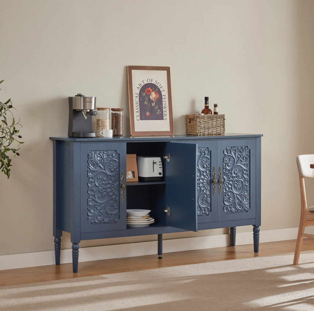 CREDENZA 160x40x89 cm Blu Navy in Truciolare con Rilievi Retrò
