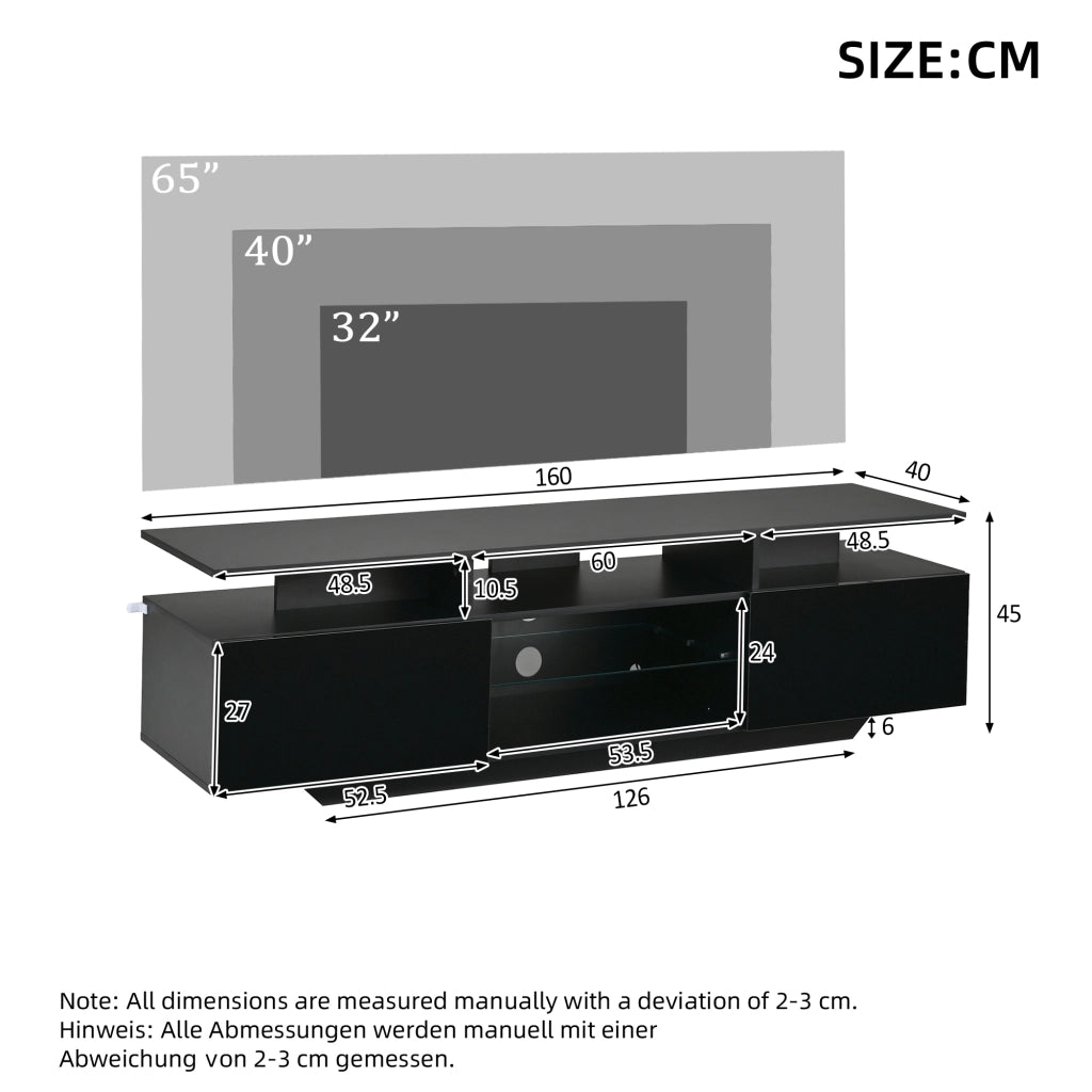 MOBILE TV 160x40x45 cm Nero MDF con LED e 2 ante