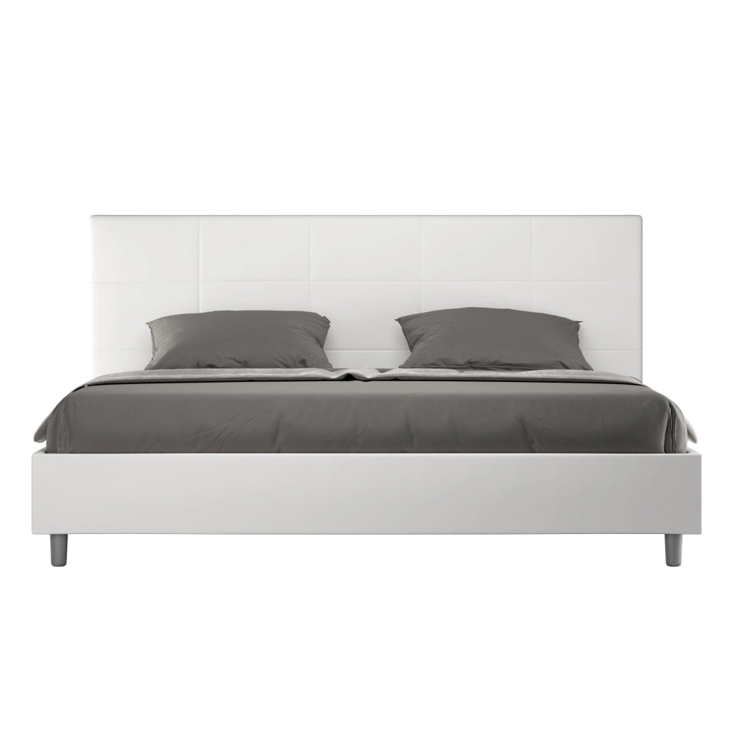BS COM Letto matrimoniale king size con rete imbottito 200x200 similpelle bianco