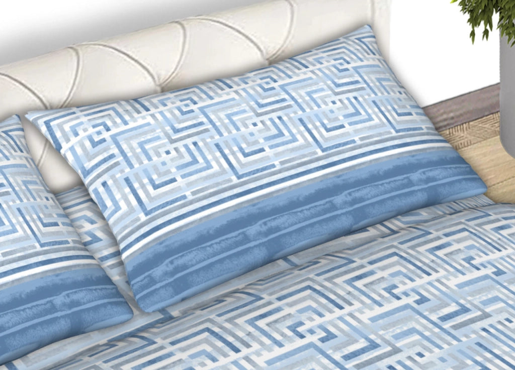 Completo Lenzuola Letto 100% Cotone Made Italy Disegno Lab CN - Matrimoniale - Azzurro