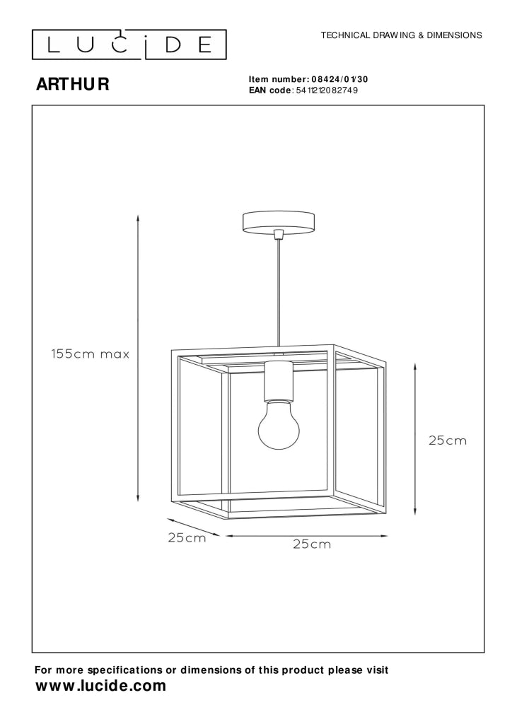 Lampada a sospensione geometrica nera rame E27 Lucide Arthur