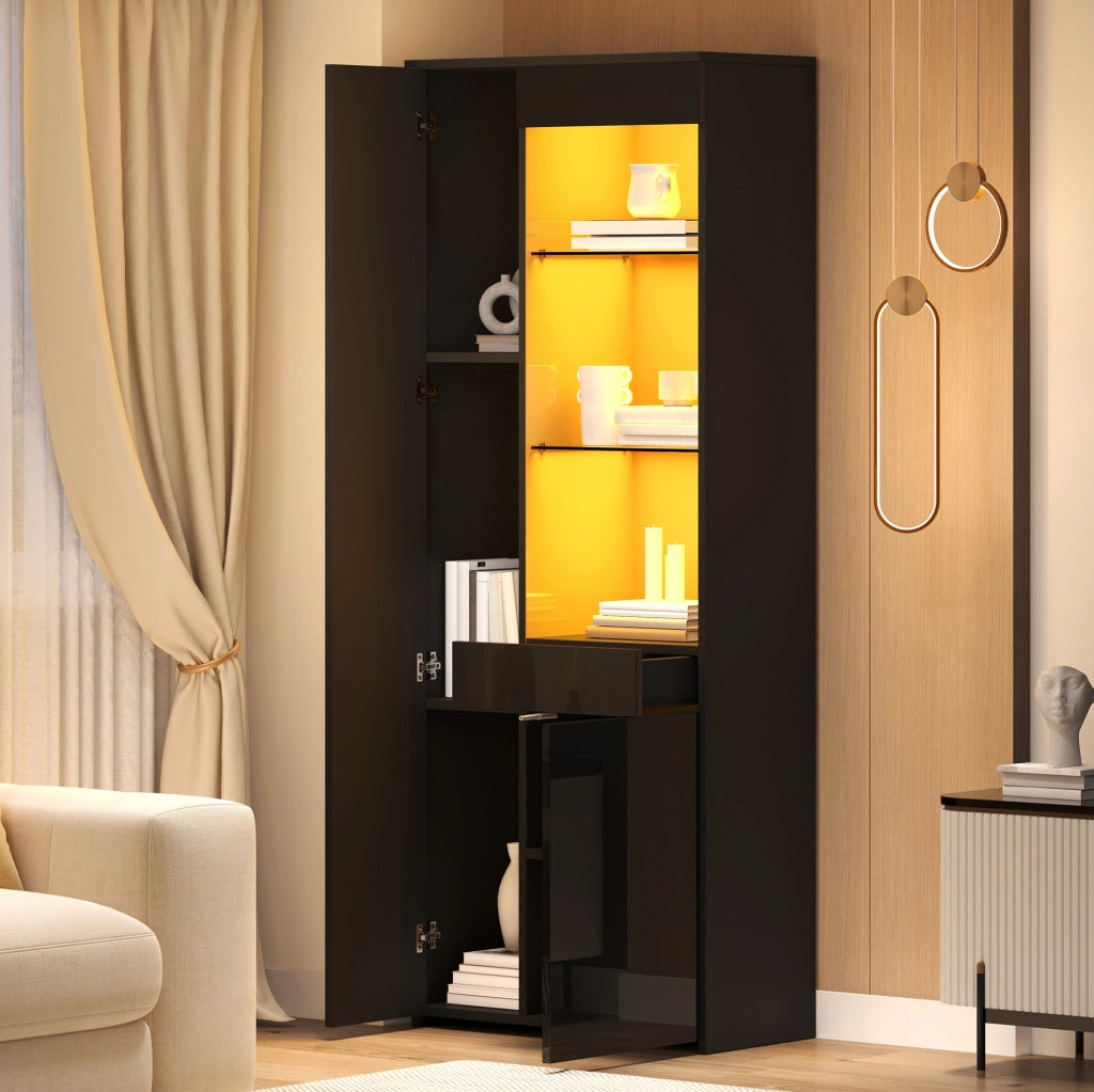 Vetrina 70x35x180 cm con LED controllabile via app; 2 ante e cassetto; nera