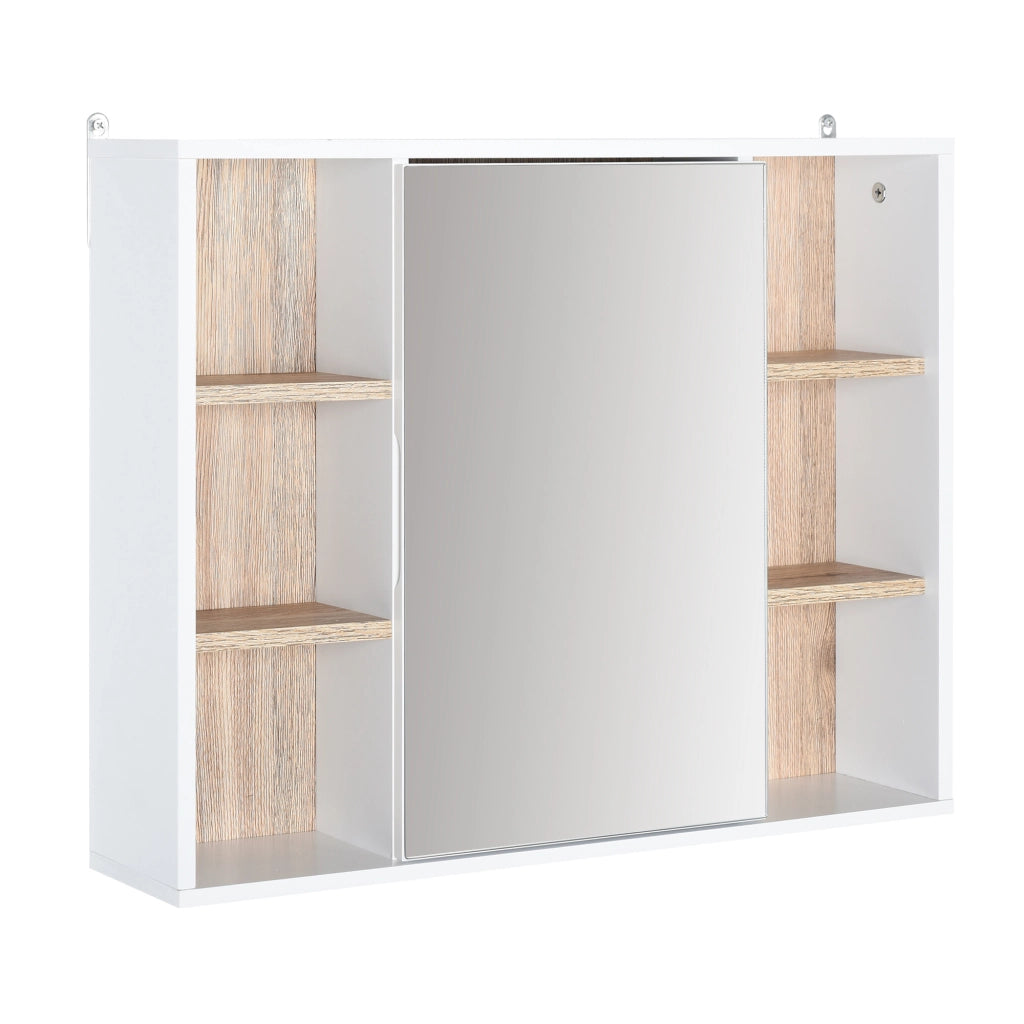 Armadietto con Specchio in MDF e Truciolato con 3 Ripiani Laterali e Ripiano Regolabile Interno, 60x14.5x49.4 cm