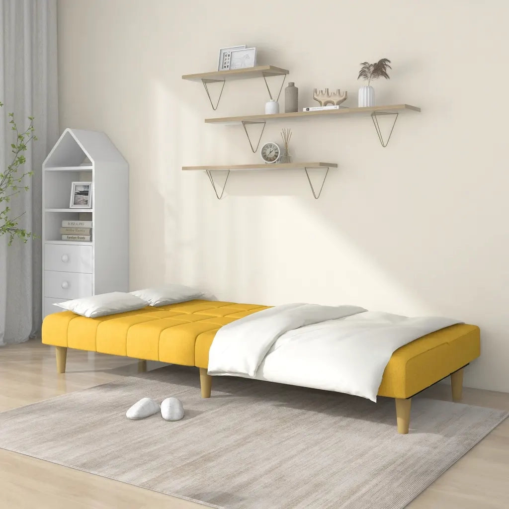 Divano Letto a 2 Posti Giallo in Tessuto 375831