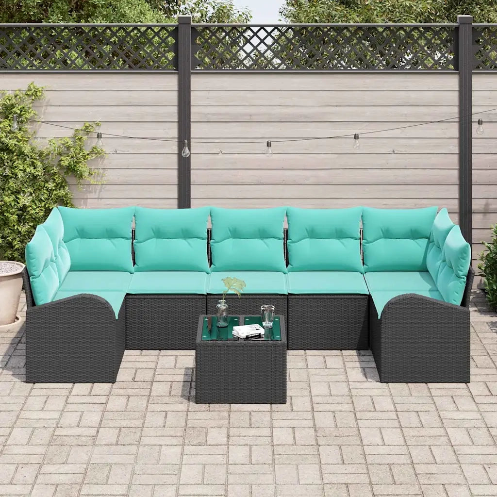 Set Divano da Giardino 8 pcs Nero e Turchese polyrattan 3354635