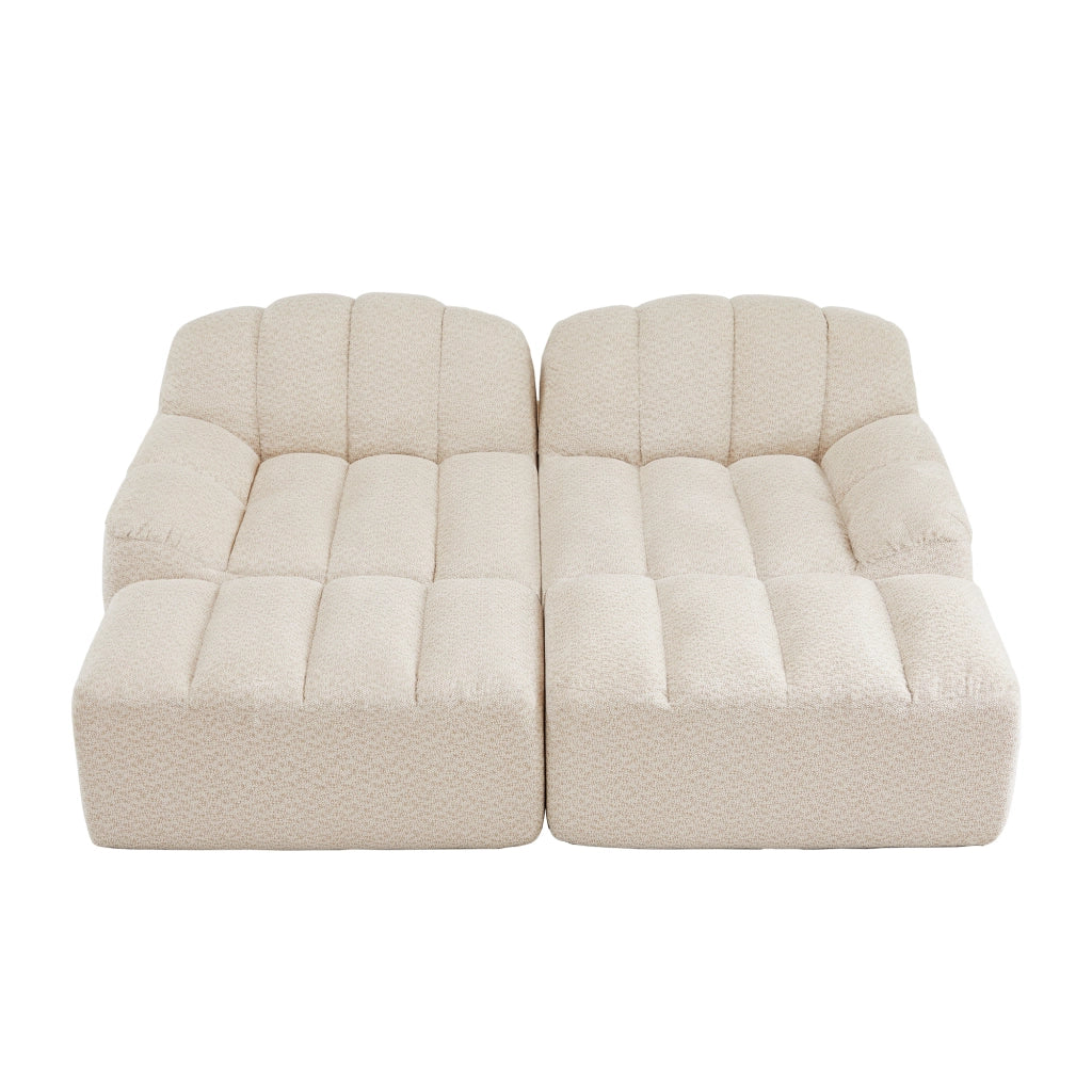Divano modulare 2 posti senza struttura in fleece granulato beige bianco