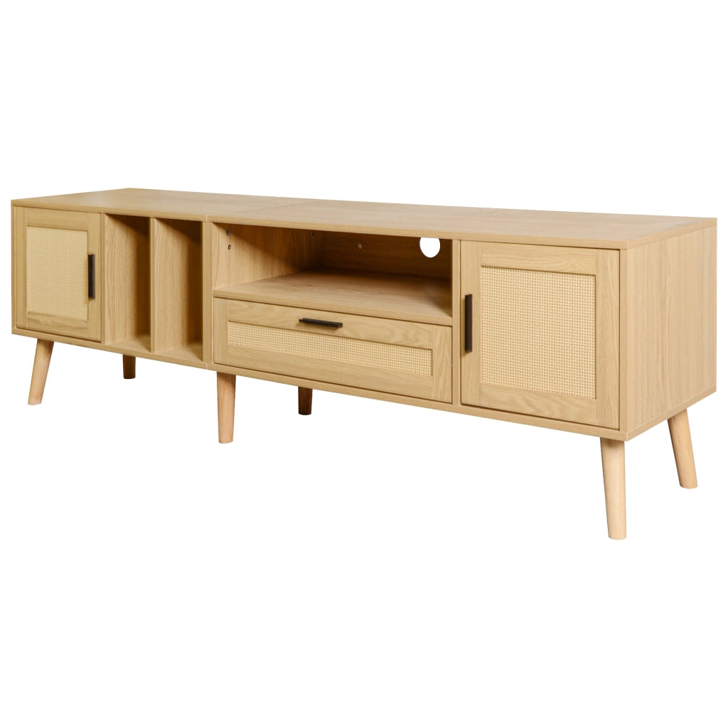 Mobile TV 180 cm color rovere con ante in rattan
