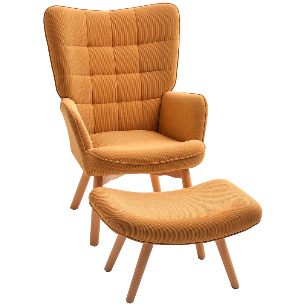 Poltrona Relax con Poggiapiedi e Gambe in Legno ¨C Minimal ¨C Tessuto Cord Marrone