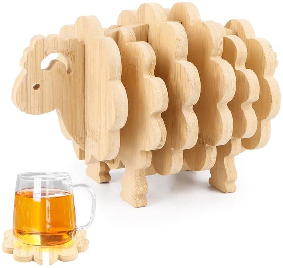 Set di 7 supporti in legno per bicchieri, supporti per bicchieri in legno, supporti in vetro per bicchieri in vetro, bicchieri, bar, tazze, supporti per tazze in vetro, supporti per tazze in legno.